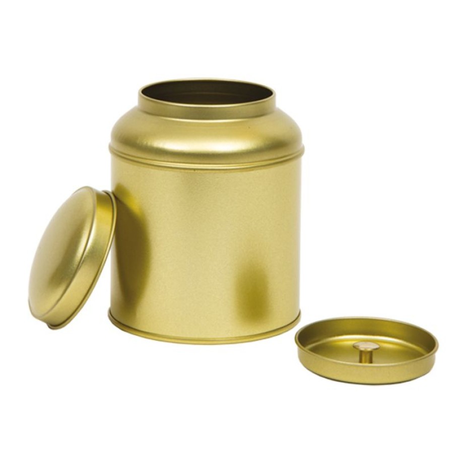 Clearance Theeblik Rond Met Extra Binnendeksel - 200 Gram - Goud