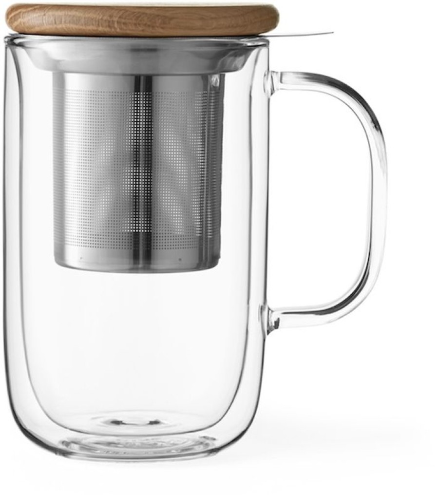 Online Dubbelwandig Theeglas Met Filter En Houten Deksel 0,5 Liter - Viva Scandinavia